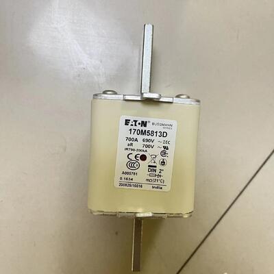 Η σειρά Eaton Bussmann 170M5813D υψηλής ταχύτητας τετράγωνος σωλήνας ασφάλειας, 700V (UL), 690V (IEC), 700A, 200 kAIC, Δείκτης κατάστασης συνδυασμού ασφάλειας